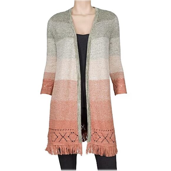 Natural Reflections Multi Color Striped Long Cardigan Size Large - Picture 8 of 9